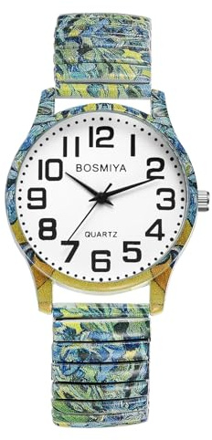 Avaner Uhr Damen Elastisches Edelstahlarmband: Boho Stretchband Armbanduhr Bunte Damenuhr mit Großen Arabischen Ziffern Analog Quarzuhr Geschenk Ideen für Frauen