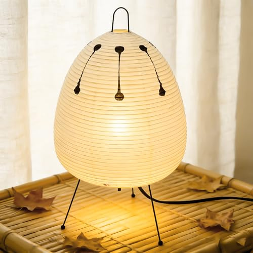 Leikurvo Rispappersskärm, vit pappersbord, sänglampa, med E27-sockel, strömbrytare och glödlampa, Mood-hänge, ersättningsskärmar, 1,5 m kabel, 47 cm hög