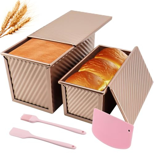 lafo Stampo per pane con coperchio, rettangolare, oro rosa, set di 2 stampi per pane tostato, con coperchio e 3 utensili per spatola