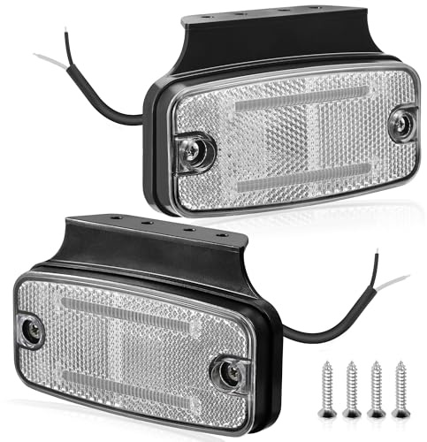 DARKGUARD 2 x Feux de Position Latéraux LED 12V/24V IP67 Étanche E-Mark Homologué Feux de Gabarit Position Avant avec Support à Vis et Réflecteur Lumière Blanche pour Remorques Camions Caravanes