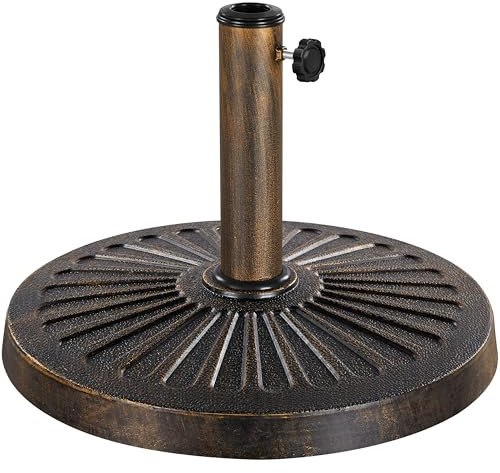 Yaheetech Base per Ombrellone da Giardino in Resina e Metallo Supporto 12 kg per Pali da Ø38mm o Ø48mm con Manopola per Esterno Veranda Terrazza Piscina Spiaggia Patio, Bronzo