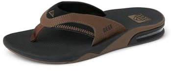 REEF Fanning Mens Bottle Opener Flip Flop, Arch Support, Durable Outsole, Water Friendly, Black/Brown, 14