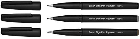 Pentel SESP15 Brush Sign Pen Pigment Marker Tip Fiber Flexible Pigment 3pcs (Black, Grey, Sepia)