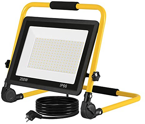NAIZY LED Baustrahler Arbeitsleuchte 200W 16000LM Kaltweiß Austellenlampe LED Fluter Floodlight mit IP66 Wasserdicht, 3M Kabel und Faltbarer Ständer für Werkstatt Baustelle Garage - 200W Kaltweiß