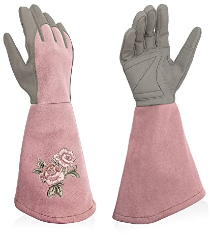 Intra-FIT Gants de jardin pour femme - En cuir synthétique - Avec protection complète contre les épines - Gants de travail longs avec résistance aux perforations - Pour le jardinage