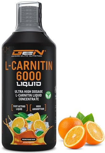 L-Carnitine 6000 Liquid - 1000 ml - Extra hochdosiert mit 6000 mg reinem L-Carnitin pro Tagesportion - Amino Workout Drink - Leckerer Geschmack (Orange Power) - Vegan