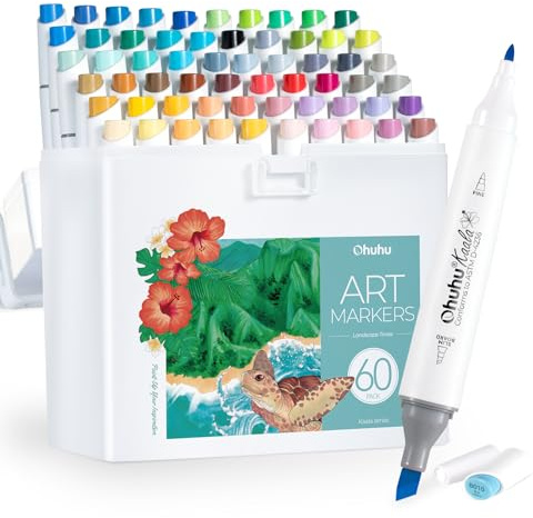 Ohuhu Alcohol Markers Double Tipped Slim Broad and Fine Art Marker for Artists Adult Coloring Drawing Landscape Sketch - 60 Colors Kaala Markers Refillable Art Pen Gift