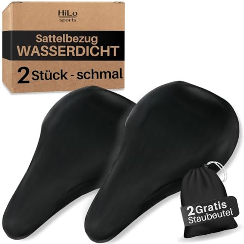Hilo Sports 2 Stück Sattelbezug Fahrrad [wasserdicht & reißfest] - Schmale Version in Schwarz - Fahrradsattel Überzug mit Aufbewahrungsbeutel - Regenschutz Fahrradsattel