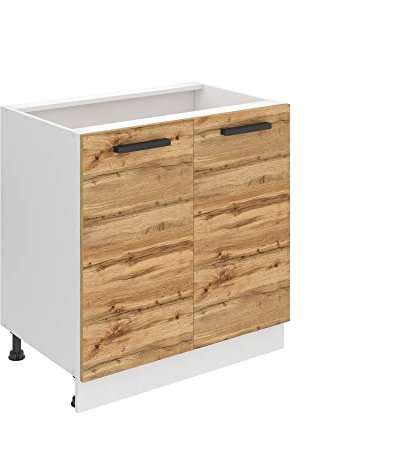 Belini Unterschrank Küche, Küchenunterschrank 80 cm Breite. SD Küchenunterschrank ohne Arbeitsplatte. Küchenschrank mit 2 Türen, Wotan-Eiche