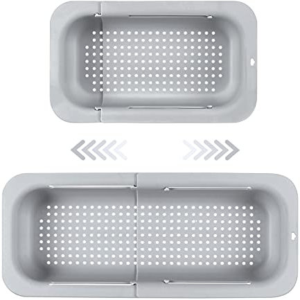 Setaccio espandibile per lavello - Materiale PP alimentare - Fori di drenaggio efficaci - Supporto per asciugatura rapida per stoviglie - Facile da pulire e resistente. (Grigio chiaro)