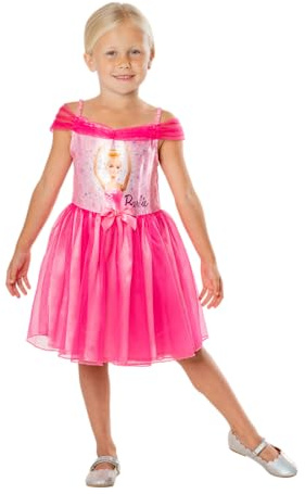 RUBIE'S Barbie Officiell Barbie nybörjardräkt för barn - storlek 7–8 år - kostym med tutu typ rosa ballerina klänning - för halloween, karneval, jul