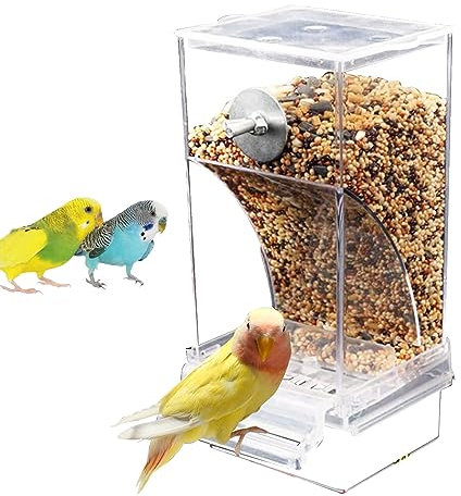 Fhioevt Automatischer Futterspender Vögel Transparent Vogelfutter Wellensittich Futterspender Vogelfutterhaus Sittiche Käfig Acryl Futterautomat für Klein Papageien Nymphensittiche Finke