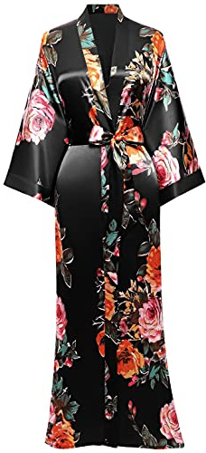 BABEYOND Kimono-morgonrock, för dam, lång pyjamas, satinkimono med bälte
