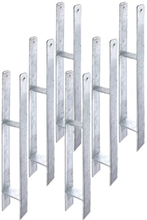 6 x siwitec H-Pfostenträger 800 x 121 mm, Materialstärke 6 mm, feuerverzinkt, Pfostenanker zum Einbetonieren mit CE-Kennzeichnung, Pfostenträger zum Einbetonieren, Pfostenschuh, Pfostenhalter