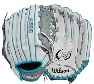 Wilson 2024 A500™ Siren™ Youth Infield Fastpitch Softball-Handschuh, 29,8 cm, Weiß / Grau / Blaugrün