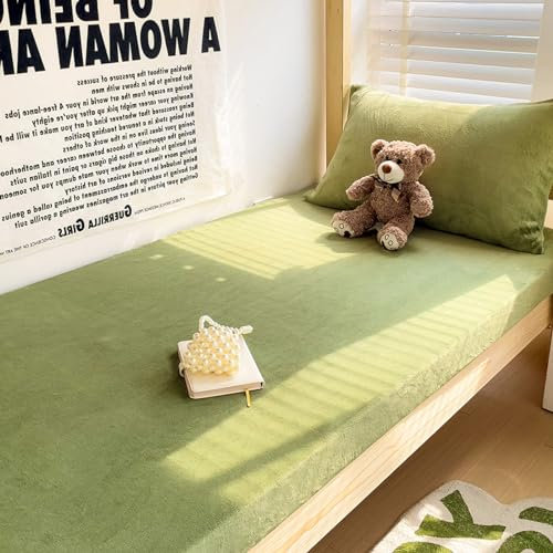Daenlujec Betttuch sitzt perfekt 47 * 79inch 2 Stück, weiches Samt-Spannbetttuch mit Gummibändern und Kissenbezügen,Matratzenbezüge für Teenager, Jungen, Mädchen, Kinderschlafzimmer, Olivgrün