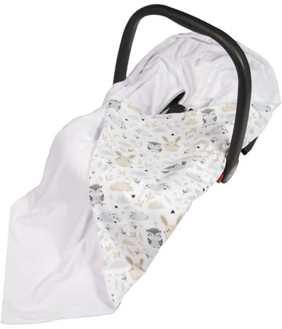 Viculii Double Sided Baby Wrap for car seat | white bunny and owl baby wrap swaddle cover cosytoes blanket for car seat 100x100cm | girl or boy