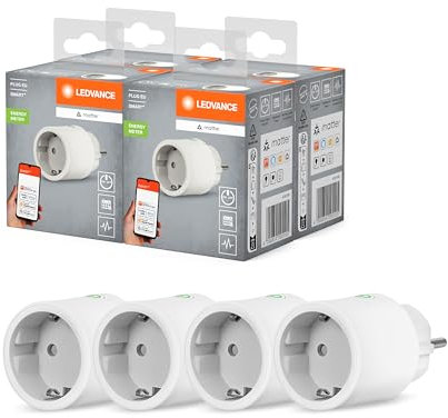 LEDVANCE SMART+ Indoor Plug, Smarte Steckdose mit Matter over WiFi, zur Einbindung konventioneller Geräte ins Smart Home, kompatibel mit Alexa, Google & Apple, misst&spart Stromverbrauch, weiss,4-Pack