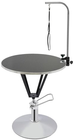 HarBin-Star Trimmtisch, Tierpflegetisch Rund, Hydraulisch Anhebbarer Tierpflegetisch, 80 x 70 x 85cm, Höhenverstellbar, Edelstahl, Hundepflegetisch für Haushalt, Zoohandlung (Schwarz)