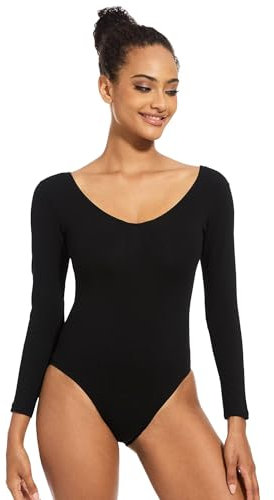 s.lemon Ballett Trikot Schwarz,Erwachsene Langarm Baumwolle BallettTrikot Tanz Body fur Damen 9418 M