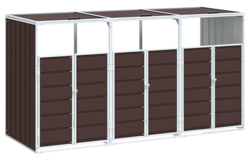 vidaXL Soptunna för tre soptunnor brun 216x81x115 cm stål, utomhus sopförvaring, trädgårds sopförvaring, soptunna lock, trädgårds sopförvaring