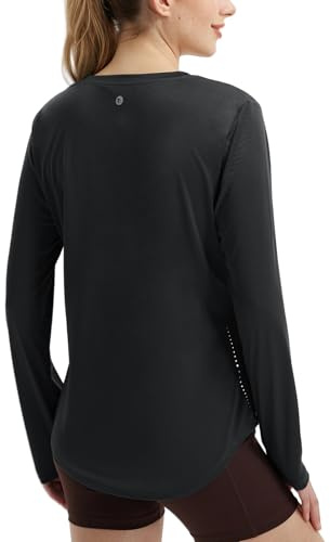 baleaf Women's Running Gym Tops Long Sleeve Quick Dry Lightweight with Reflective UPF50+ Black XL