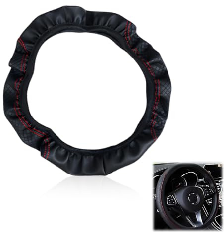 YAWOXIJ Coprivolante Auto Universale Finta Pelle, per volante 38 cm, Nero, Pelle in fibra di carbonio e microfibra, Accessorio per Auto