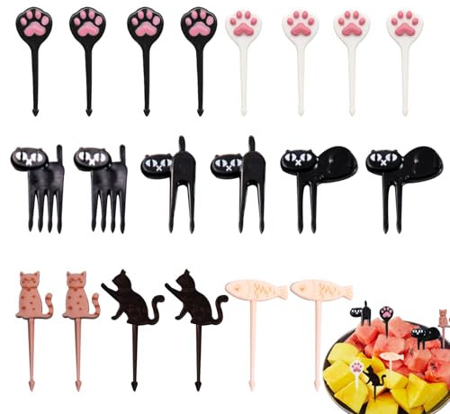 KASESSS 54 Pezzi Forchette Da Frutta, Motivo del Gatto Finger Food, Forchettine da Frutta Bambini, Riutilizzabili Forchettine per Frutta, Carino Gatto Forma Stuzzicadenti Bento per Dessert Frutta