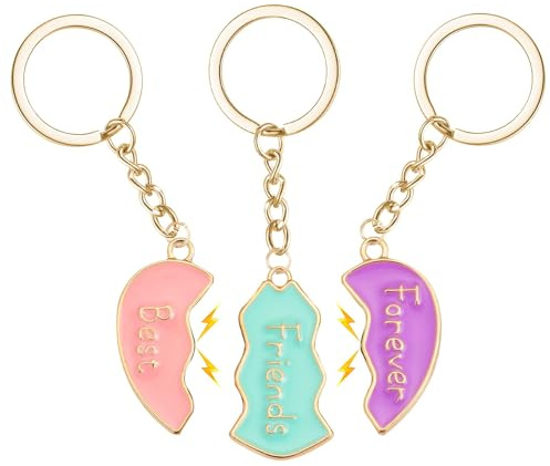 Cosysparks Best Friend Keyring for 3 Girls, 3 PCS Heart Matching Friendship Keyring Magnetic Bff Best Friend Keychains Meaningful Birthday Christmas Graduation Gifts for Best Friend
