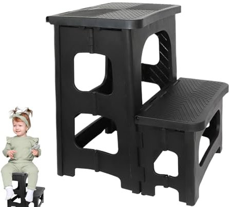 Folding Steps for Adults, 2 Folding Steps, Portable Step Stool for Closet, Kitchen Stepladder with Two Steps for Kitchen, Bathroom, Library