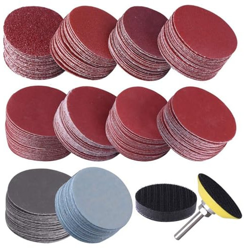 Lot de 201 disques abrasifs de 50 mm, 5 cm, Grain 80-3000, avec Tampon de Polissage abrasif de 2,5 cm, Tige de 6,35 mm, pour Ponceuse rotative, 50 mm, 201 pièces
