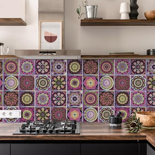 Bathroom Tile Stickers 15X15CM Lavender Stick on Tiles Kitchen,Self Adhesive Peel and Stick Wall Tiles,PVC Waterproof Oil Proof Removable Backsplash for Kitchen,DIY Home Decor