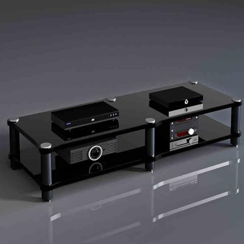 Moderno estante portátil de almacenamiento multimedia con gestión de cables, elegante gabinete para componentes estéreo de audio de alta fidelidad y sistemas de entretenimiento, ahorra espacio