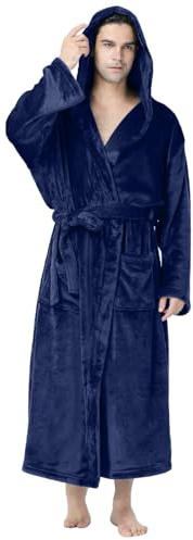 Duohropke Albornoz para hombre de algodón de rizo con capucha, talla extragrande, corto, hasta la rodilla, para sauna, bata de casa, albornoz de sauna, 02 azul oscuro., 3XL