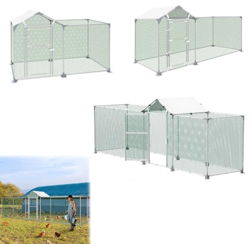 LILIIN Rastgård kycklingsstall, galvaniserad stålram hönshus, utomhushägn för sällskapsdjursbur fågelbur smådjur, med lås och PVC-belagt skuggtak, 300 x 100 x 150 cm