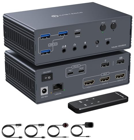 VPFET USB C dockningsstation HDMI KVM-omkopplare 2 PC 3 bildskärmar 4K60Hz Thunderbolt 4 för 3 bildskärmar 2 bärbara datorer med Displaylink stöder kopiering och utökningsläge för Mac och Windows