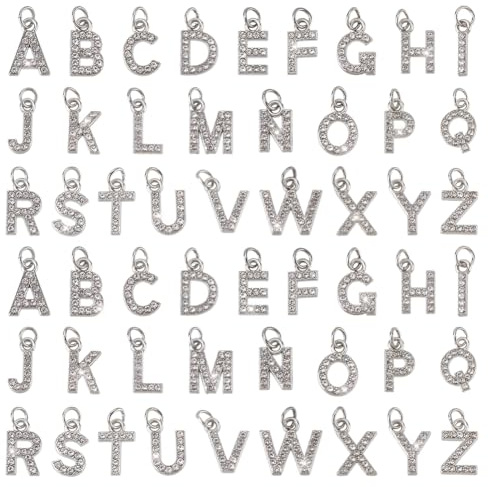 PH PandaHall 52 pezzi Ciondoli Lettera Pendenti Lettere in Lega e Strass Ciondoli Maiuscole da A a Z Lettere dell'Alfabeto per Gioielli Collana Braccialetto Portachiavi Decorazione Regalo Nome, 1.6cm