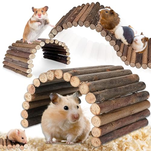 SUpoetry 3 trädäck för gnagare, trästege för hamstrar, hamsterbro i naturligt obehandlat pilträ, flexibel träbro för gnagare (2 medium. 12 × 23 cm, 1 x 10 × 20 cm)