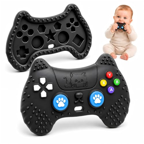 Bitring för Baby i Silikon, Sensorisk Leksak Spelkontroll Fjärrkontroll Bitleksak för Pojkar och Flickor 3 6 9 12 Månader, Tandkött Massage för Tandning med Tryckknappar, Nyfödd Present Baby Shower