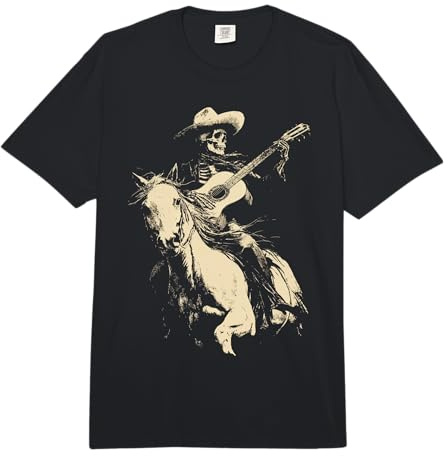 Goth Cowboy Squelette Jouant Guitare Rodéo Western Gothique Comfort Colors Adult Heavyweight T-Shirt