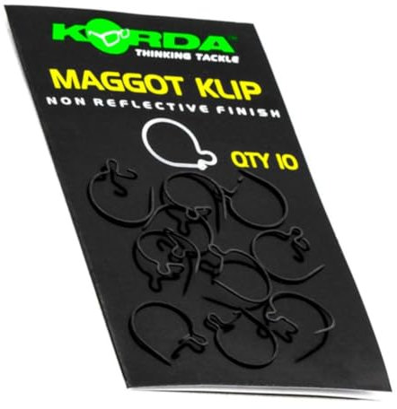 Korda Maggot Klip Small, 10 Pack, Stainless Steel, Ideal for Hair Rigs, Sharp Threading, Anti-Glare Finish for Low Visibility Fishing