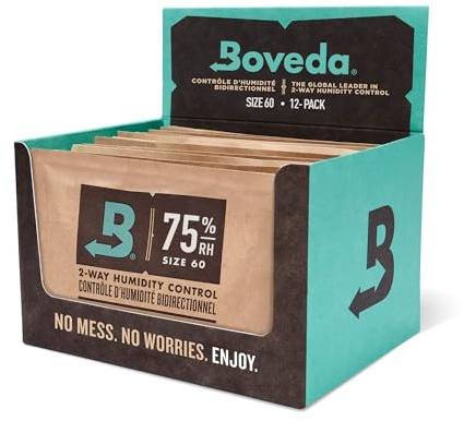 Boveda för cigarrer/tobak | 75% RH 2-vägs luftfuktighetskontroll | Storlek 60 för var 25:e cigarr per humidor | Patenterad teknik för humidorer | 12 kartonger