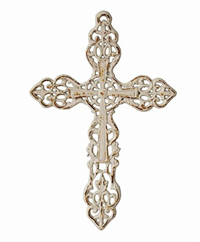 Stonebriar Decorative Distressed White Cast Iron Croce da Parete con Anello per Appendere, Ghisa, Bianco usurato, 13 Pollici