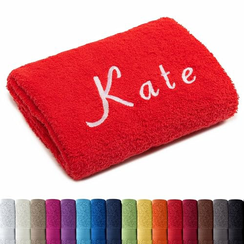 AR Line Besticken Sie Handtuch mit Namen oder mit Wunschtext Bestickt, Saunatuch (70x200cm) in Rot