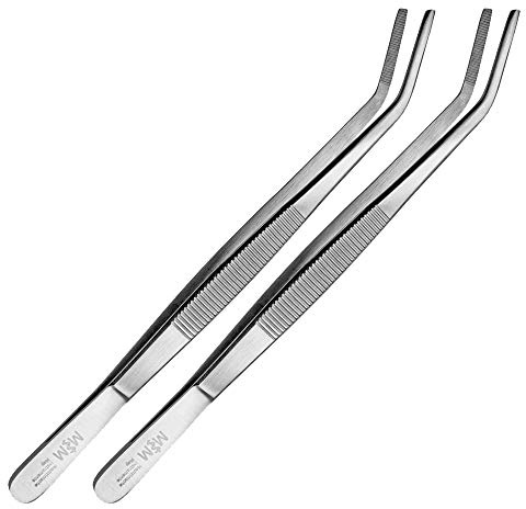 May 2er set kokpincett 20 cm lång – böjd – kökspincett – grillpincett – grilltänger – rostfritt stål