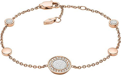 Fossil Armband Für Frauen Klassiker, Gesamtlänge: 165mm + 25mm Verlängerung Kette Rose Gold Edelstahlarmband, JF03264791