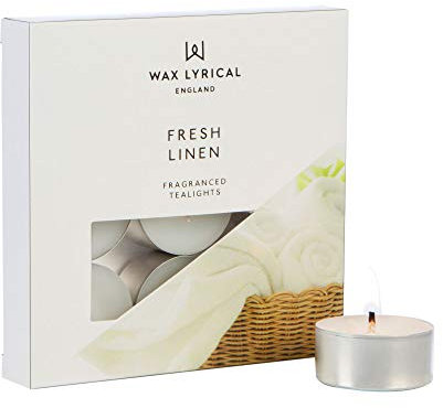 WAX LYRICAL Scented Tealight Candles, Box of 9, Fresh Linen, Silver