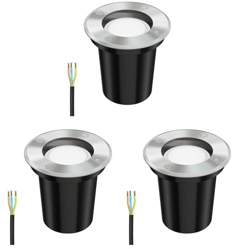 ledscom.de 3 uds. lámpara empotrada en el suelo BOLI para exterior acero inoxidable redonda IP67 108mm Ø incl. lámpara LED 4,914W 450lm blanco cálido