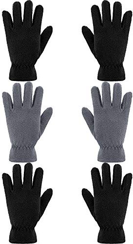 SATINIOR 3 Paar Kinder Fleece Handschuhe Winter Weiche warme Handschuhe für Jungen Outdoor Aktivitäten (Schwarz, Grau, 5-8 Jahre)
