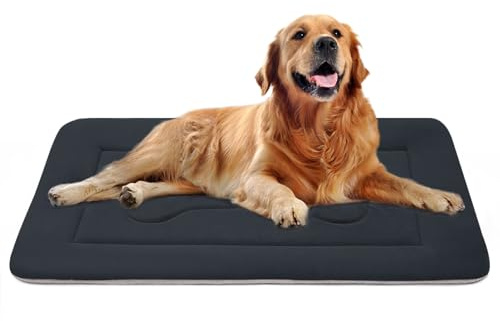 JoicyCo Large Dog Bed Soft Dog Crate Pad Mat 42 in Non-Slip Bottom Washable Dog Sleeping Mattress Pet Beds Cat Bed Kennel Pad, Dark Gray